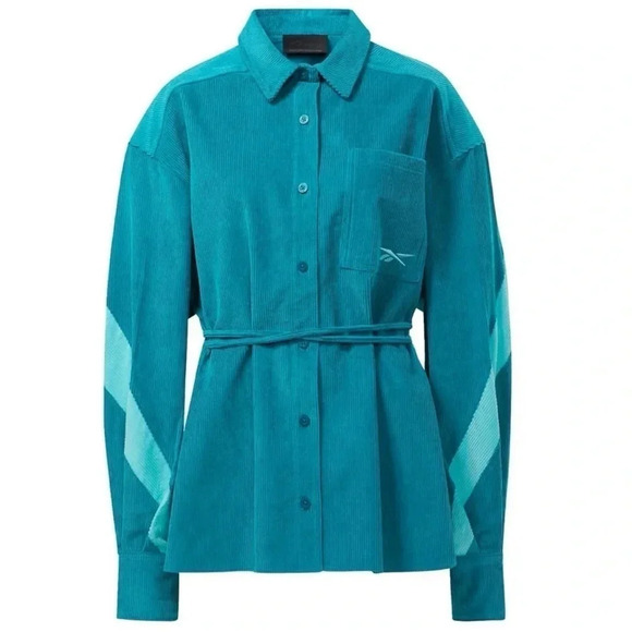 Reebok x Cardi B Seaport Teal Corduroy Cover-Up Shirt Jacket Size XS - Picture 12 of 12